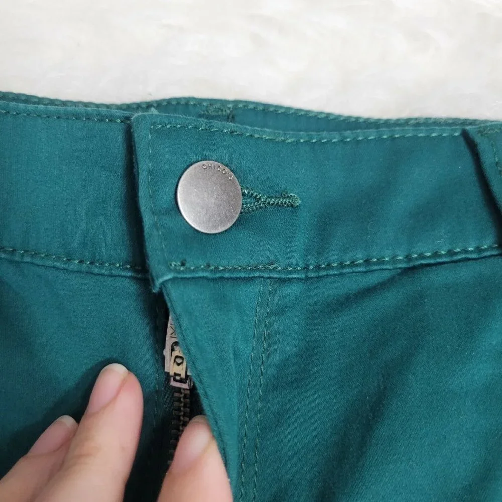 Chico's 1.5 Girlfriend Slim Leg Ankle 10 Turquoise Pants Cropped High Rise - Picture 10 of 13